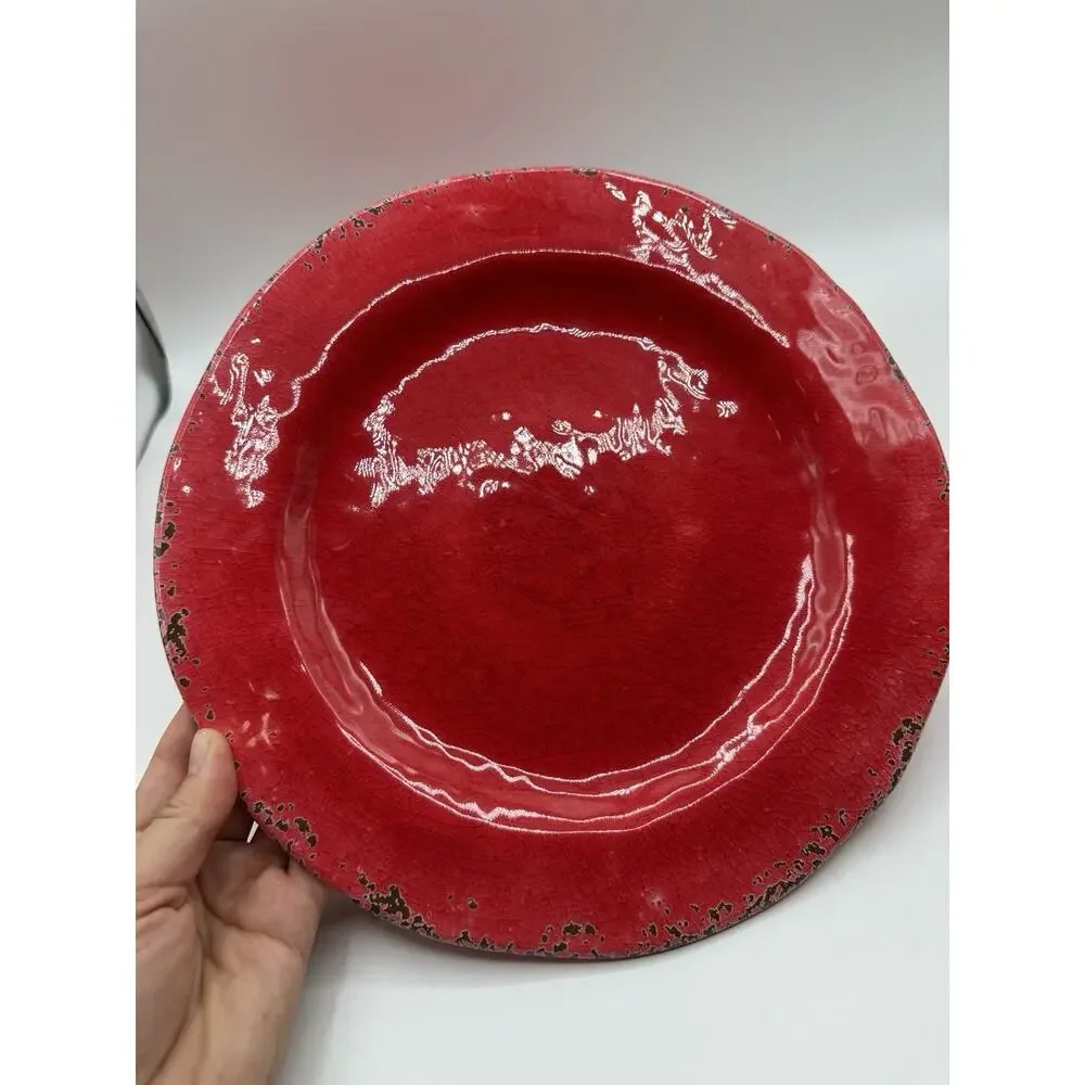 Pier 1 Carmelo Red Melamine Dinnerware Set 10 Pc 11” Plates 7” Bowls Rare